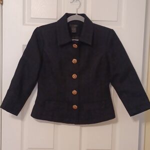 W. D. N. Y., sz 4, vintage black jacket with beaded buttons, 3/4 sleeves.